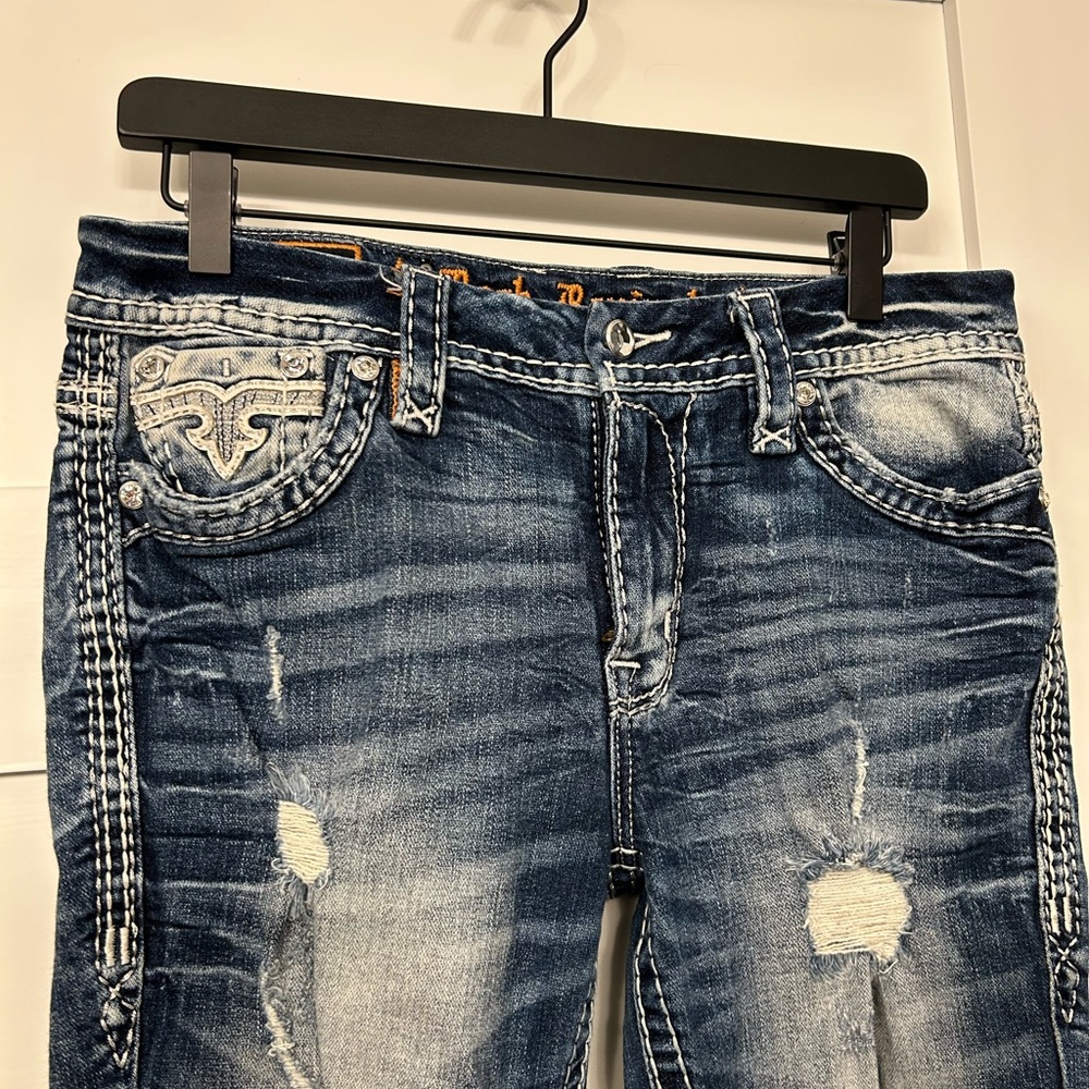 Rock Revival Barbra Mid-Rise Straight Blue Jeans with Distressed Details Size 29 - Picture 4 of 15